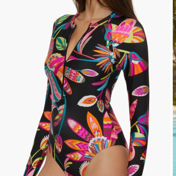 Trina Turk Luminary  Rashguard Paddle Suit One Piece Long Sleeve Suit Swimsuit - Picture 6 of 6